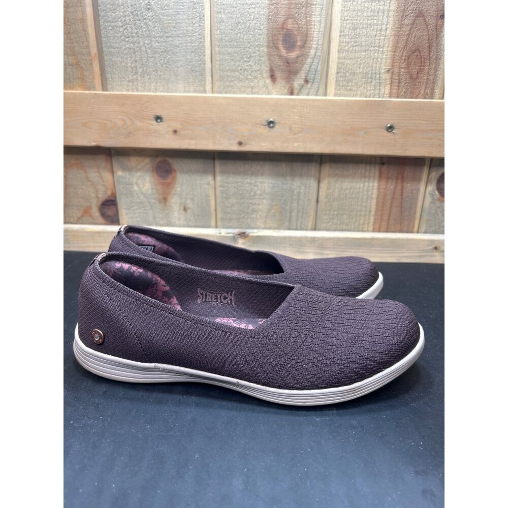 Skechers Womens Air-Cooled Goga Mat Plum Slip-On Flats Size 6.5 Stretch Knit